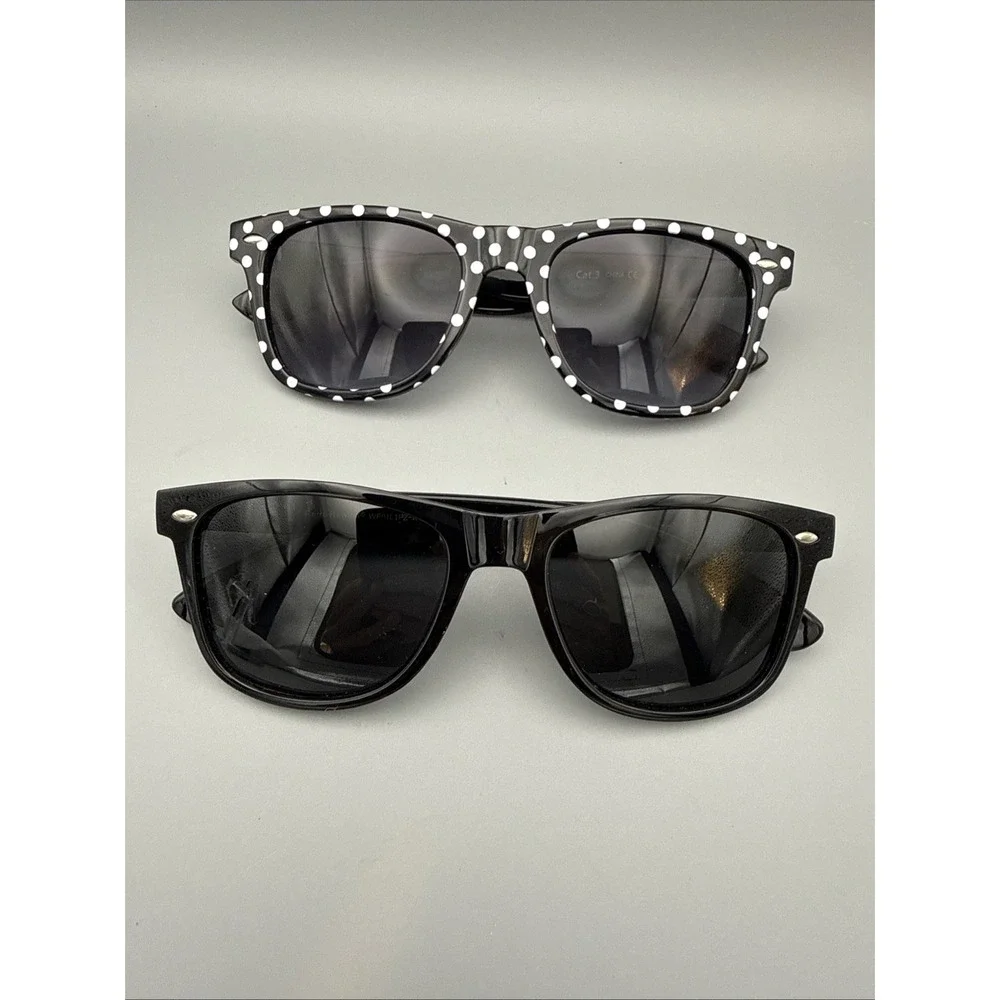 2 Pairs -Retro Rewind Polarized Authentic Sunglasses- Black & Black/White Polka